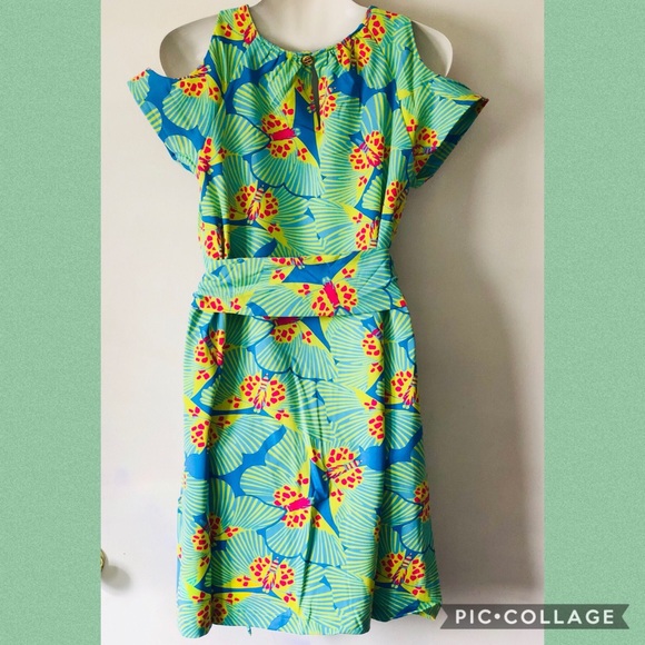 Boutique-Tracy Negoshian grn/blue butterfly dress - Picture 3 of 8